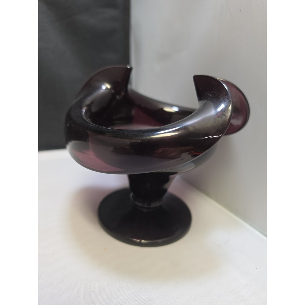 Vintage Amethyst Jack in the Pulpit Pedestal Candy Trinket Dish Viking Art Glass